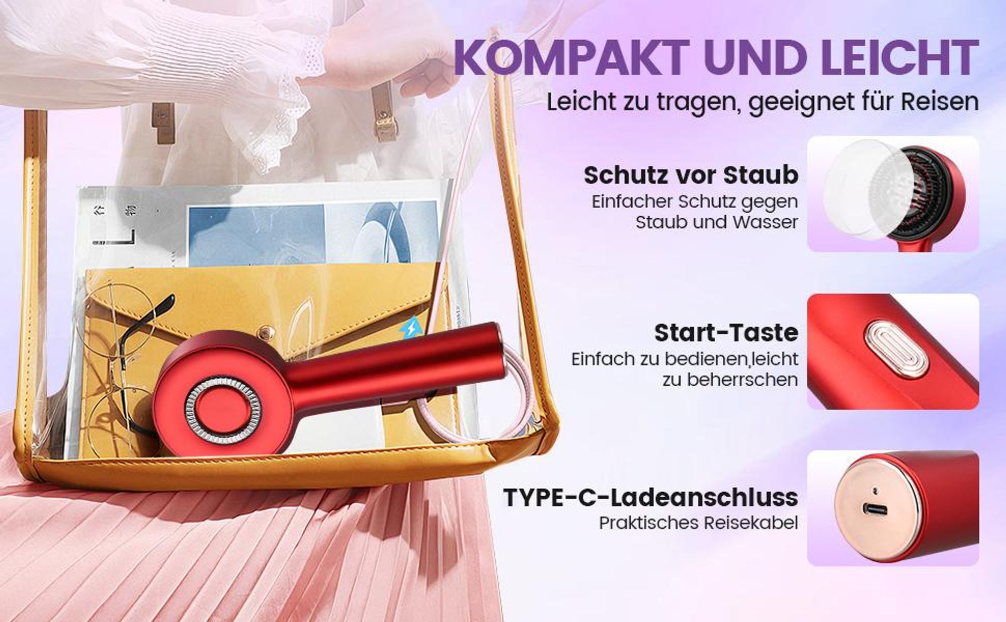 Elektrischer Kopfmassagegeräte, Haarbürste, Kopfhaut Massagebürste, Rotlicht Haarmassagebürste, 3 Modi, Ölspender für Haare, 360° Knetmassage