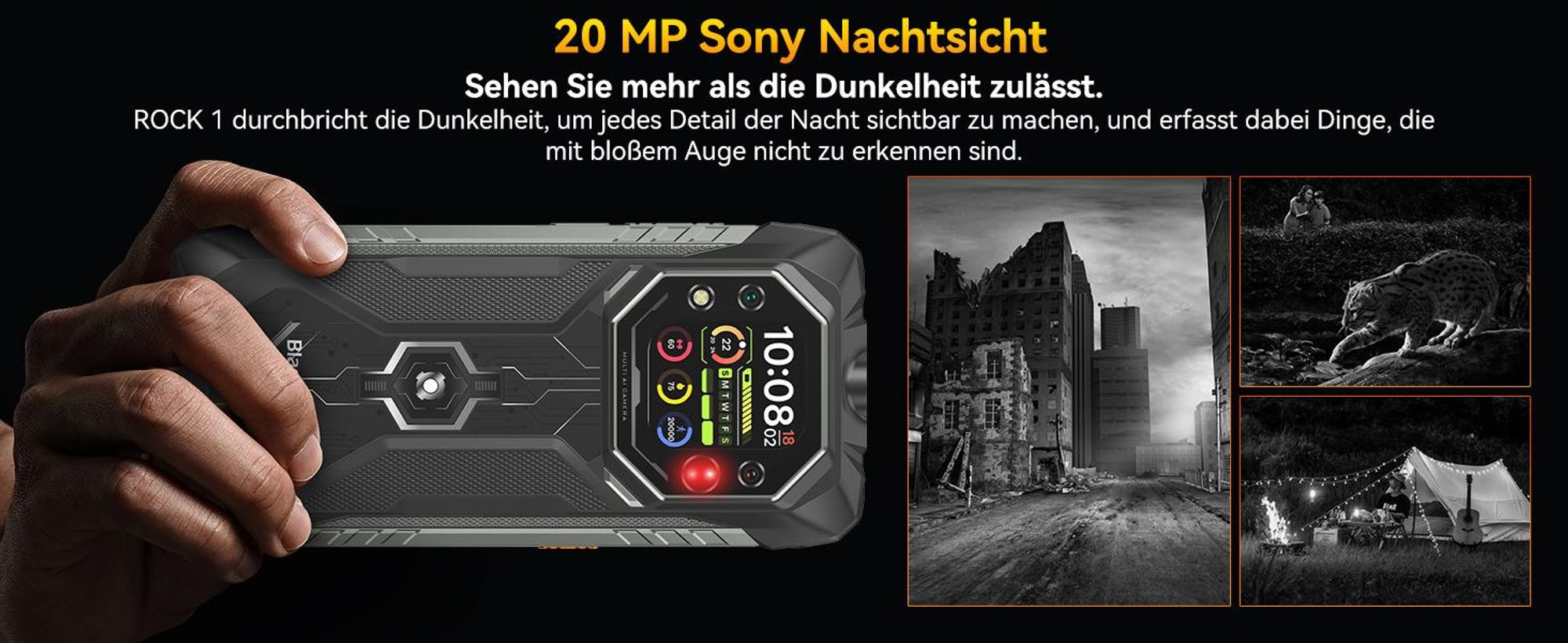 Blackview ROCK 1 Militärisches Outdoor-Smartphone mit Dual-Display Smartphone Android 16, Helio G81, 15000mHA, 33W Schnellladung, Face ID