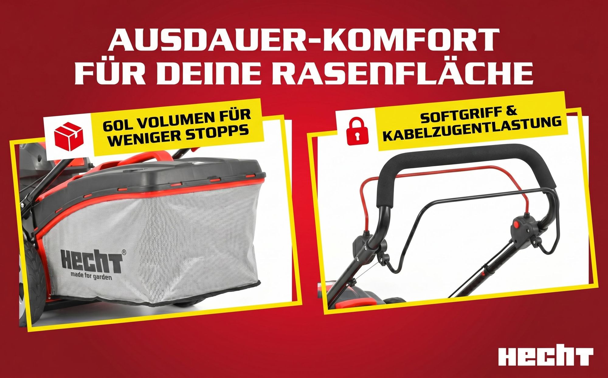 HECHT Rasenmäher Elektro mit Antrieb 1802 S | 46 cm Schnittbreite | 1800 W | 5in1 | Mulcher | 50 L Fangkorb | 3,3 km/h