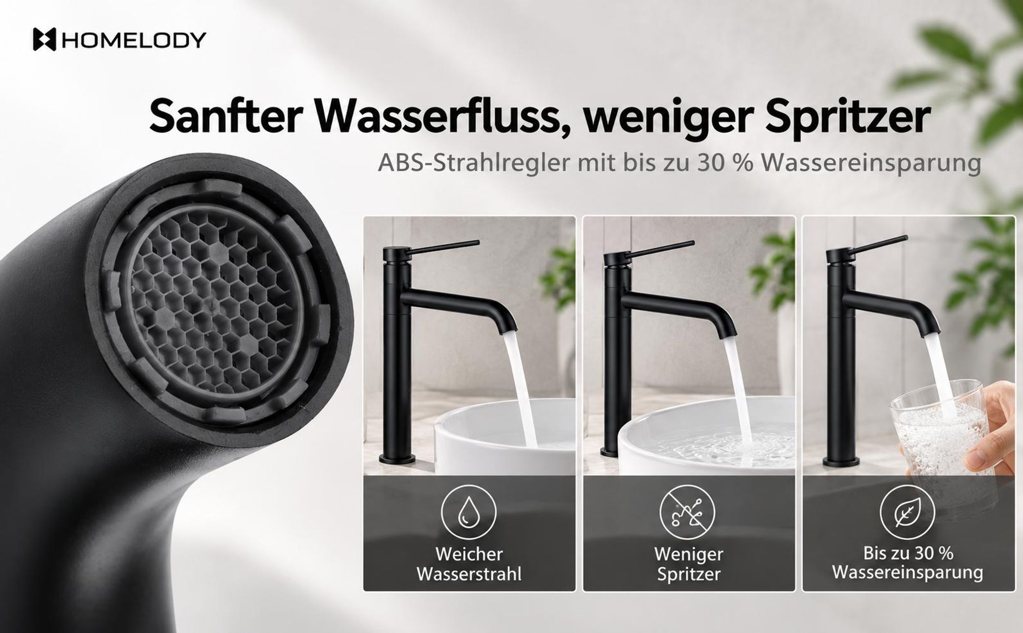2 x Homelody Badarmatur Wasserhahn Bad aus Edelstahl Waschbecken Armatur mit hohe Ausflauf Mischbatterien 180° Schwenkbar Waschtischarmatur, Schwarz