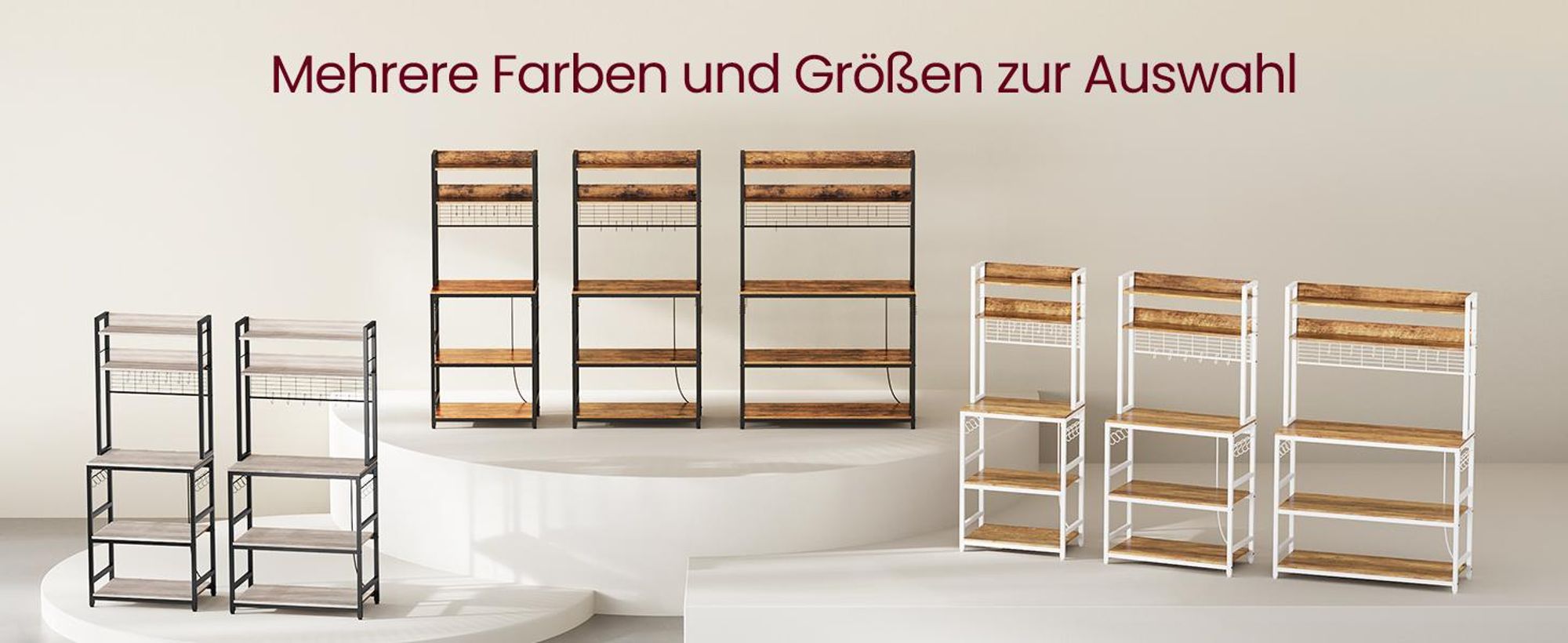 VASAGLE Küchenregal, Standregal mit Steckdosen, Gitterplatte, 14 Haken, 40 x 100 x 170 cm
