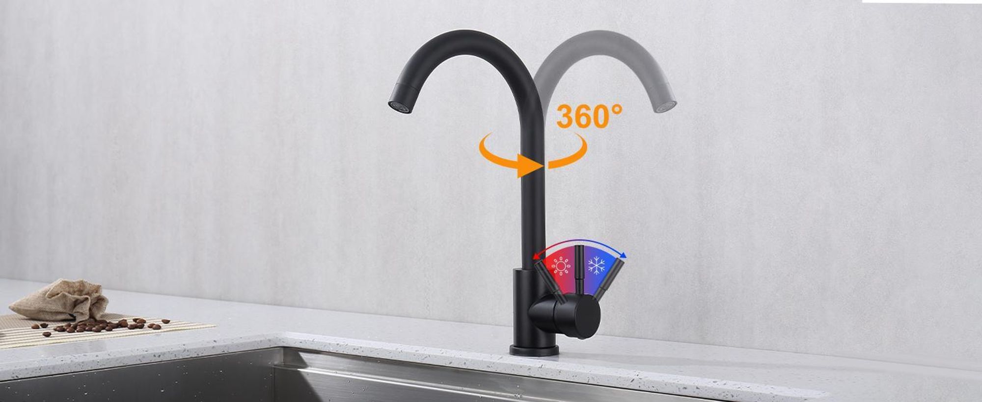 Wasserhahn Küche,Hochdruck Küchenarmatur,Edelstahl Spültischarmatur 360° Schwenkbare,Mischbatterie Armatur,Schwarz Küchenarmaturen，Kitchen Tap