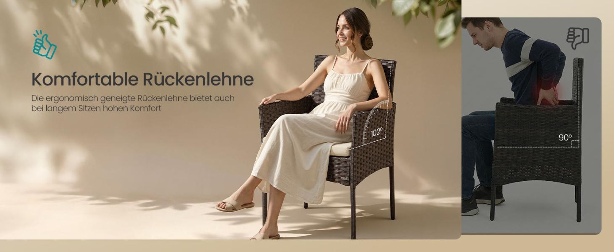 SONGMICS (4-tlg) Gartenlounge-Set, Balkonmöbel, aus PE-Polyrattan, braun-taupe
