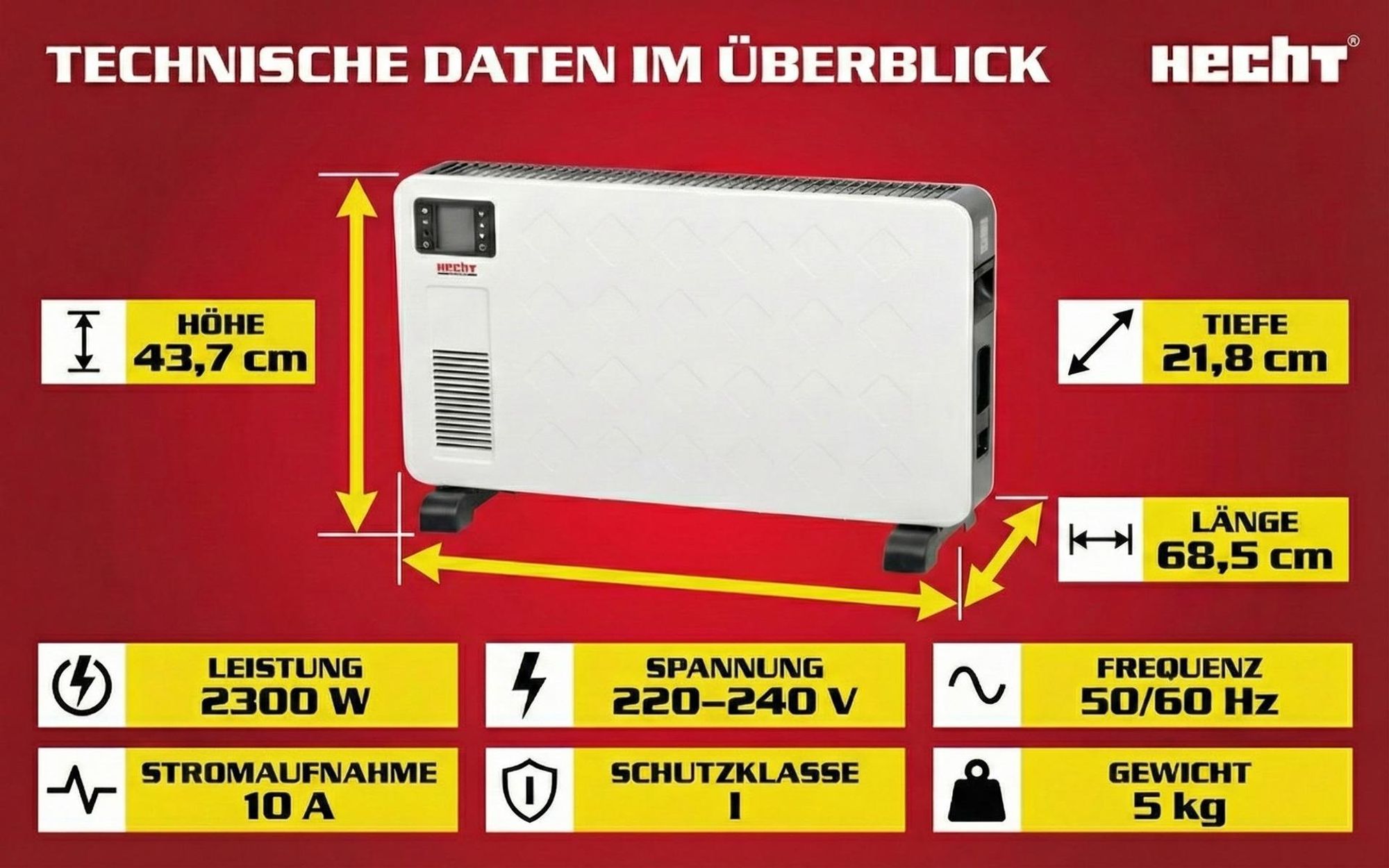 HECHT 3623 Elektroheizung | 3 Leistungsstufen | Stromsparend | Fernbedienung | Thermostat | Timer