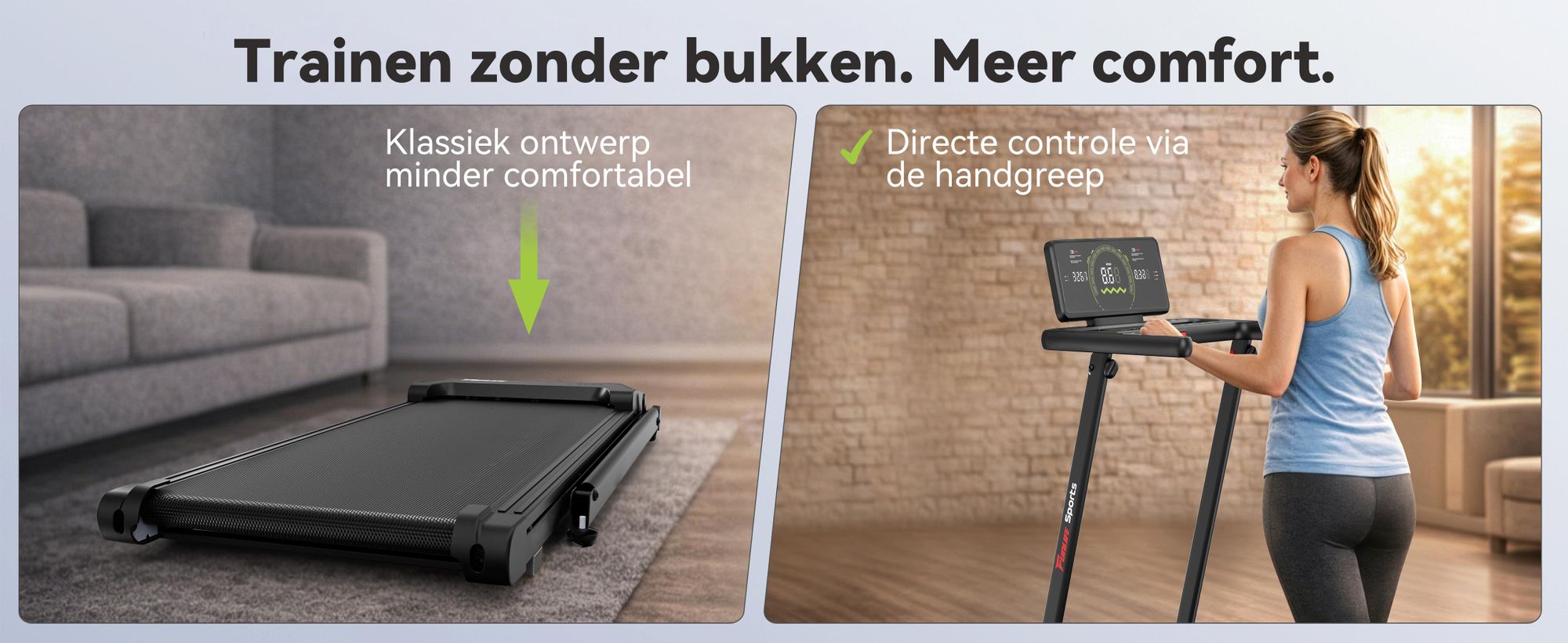 FunLife F8 loopband, inklapbaar met een hellingshoek van 5%, display direct aan de handgrepen, extra breed loopvlak, stil en schokabsorberend, 12 programma's, snelheid 1–12 km/u