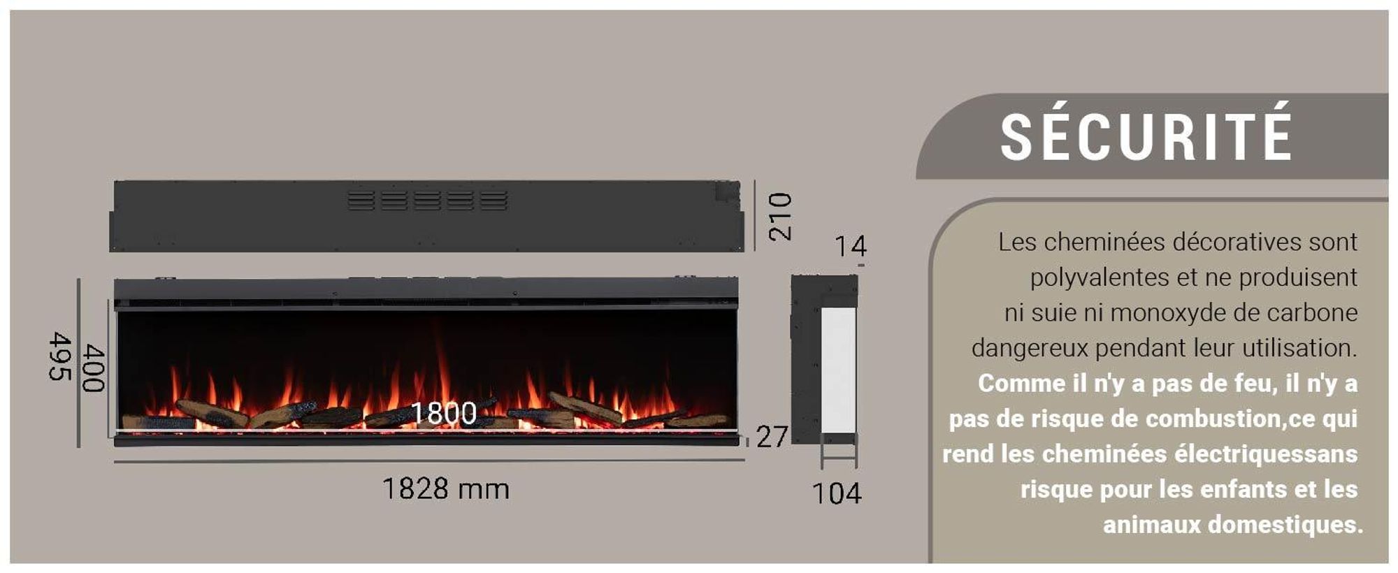 Cheminée électrique BALDERIA Athena smart 72 - Cheminée encastrable - Noir