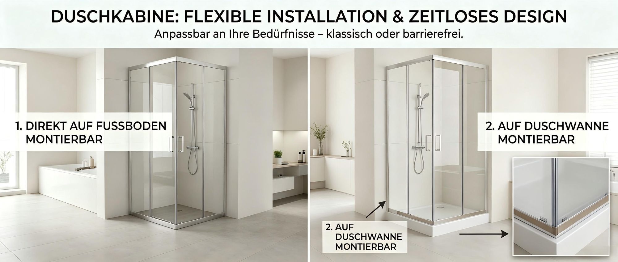 LISA Duschkabine Eckeinstieg 90x80x185 cm mit Doppel Schiebetür rollen, 6mm ESG Sicherheitsglas, Schiebetüren Glas komplett Dusche Silber