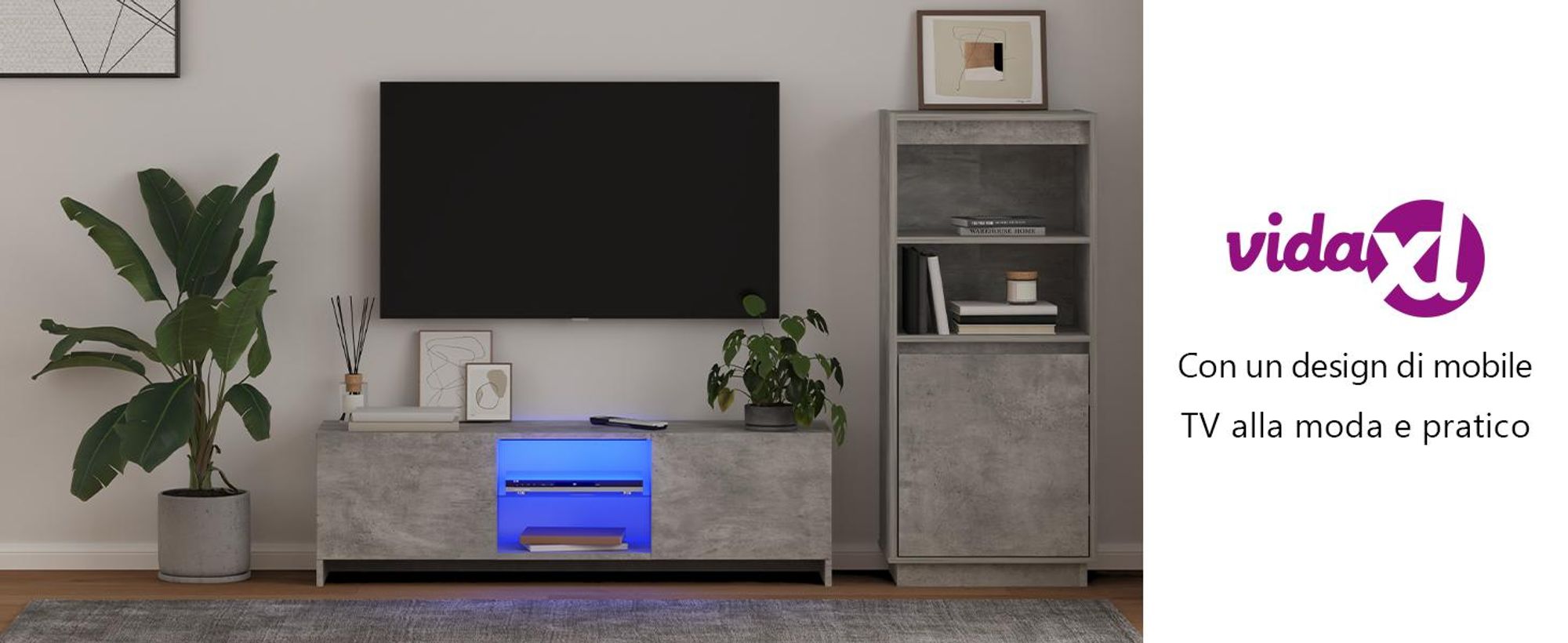 Mobile TV con luci LED grigio cemento 120x30x35,5 cm