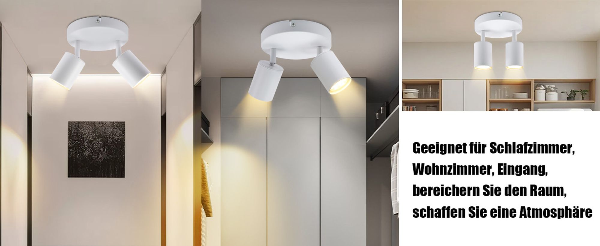 ZMH LED Deckenleuchte 2 Flammig Deckenlampe Spots GU10 330°Schwenkbar Deckenspots Weiss Modern Flurlampe Wandstrahler rund Ohne Leuchtmittel