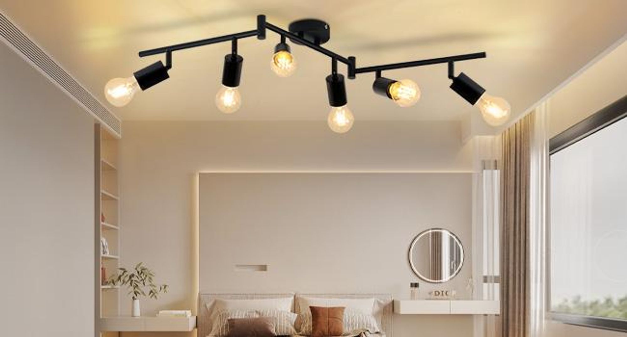 ZMH reflektor sufitowy 6 płomieni czarny E27 lampa sufitowa vintage obrotowy reflektor do kuchni korytarz salon sypialnia