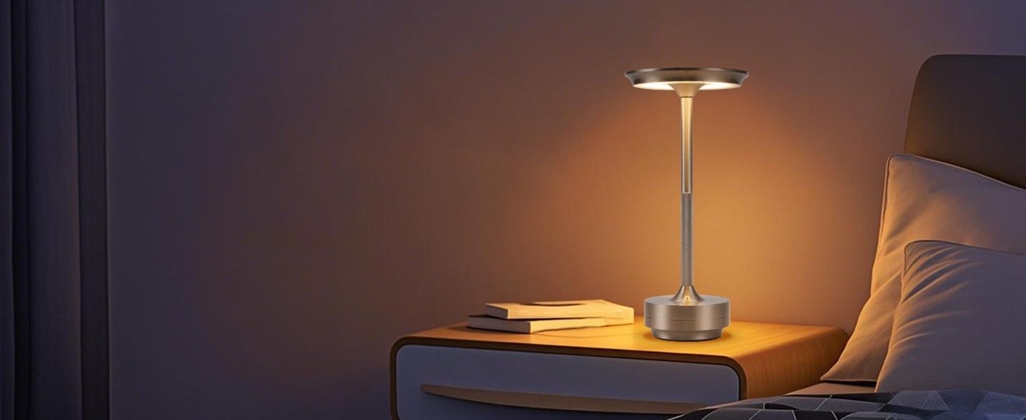 ZMH Nachttischlampe Kabellos Tischlampe Akku - LED Tischleuchte Touch Dimmbar Lampe mit USB Aufladbar Batterie Tischlampen Nickel 2er Set für Modern Fensterbank Wohnzimmer Kinderzimmer Schlafzimmer
