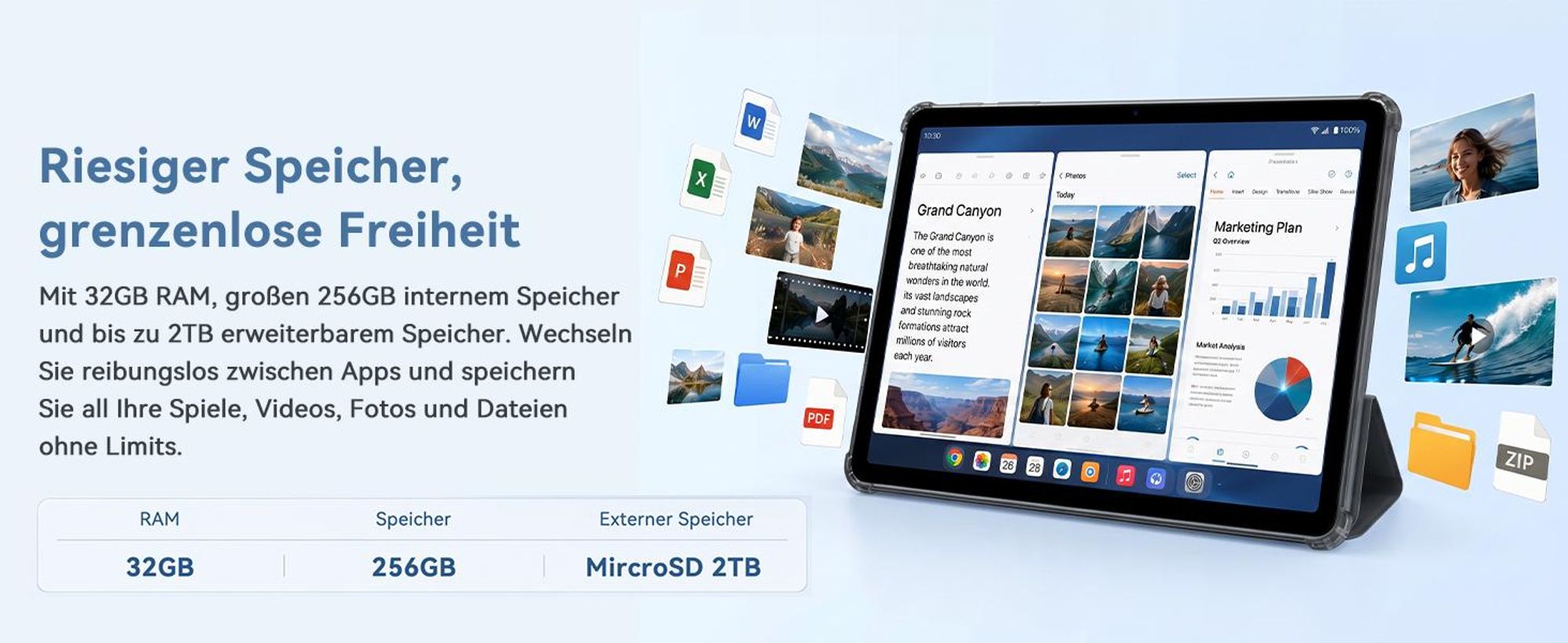 T70 Android 16 Tablet 11", 32GB+256GB(2TB TF), 180Hz Touch, 90Hz Display, 8000mAh, 8MP+13MP, mit Stylus/Cover/Tastatur/Maus, Gesichtserkennung