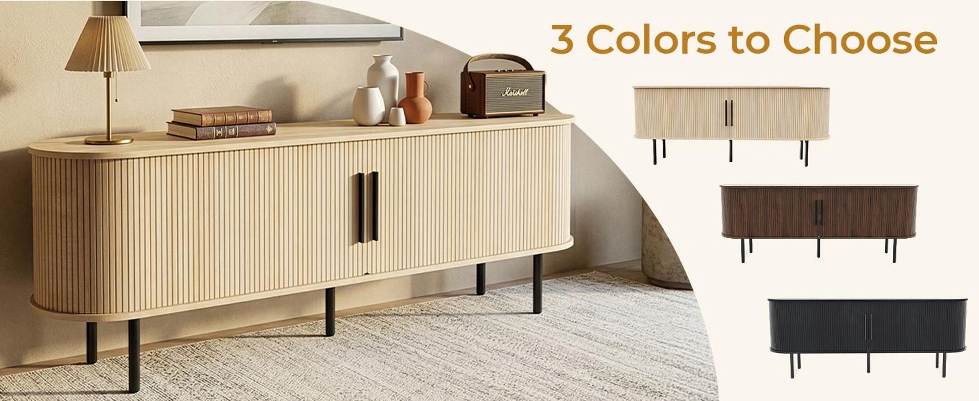 TV-Schrank mit Relief-Oberfläche, Spanplatte, ovaler Tischplatte, Schiebe-Gittertür, 147×35×58 cm, Eichenfarbe