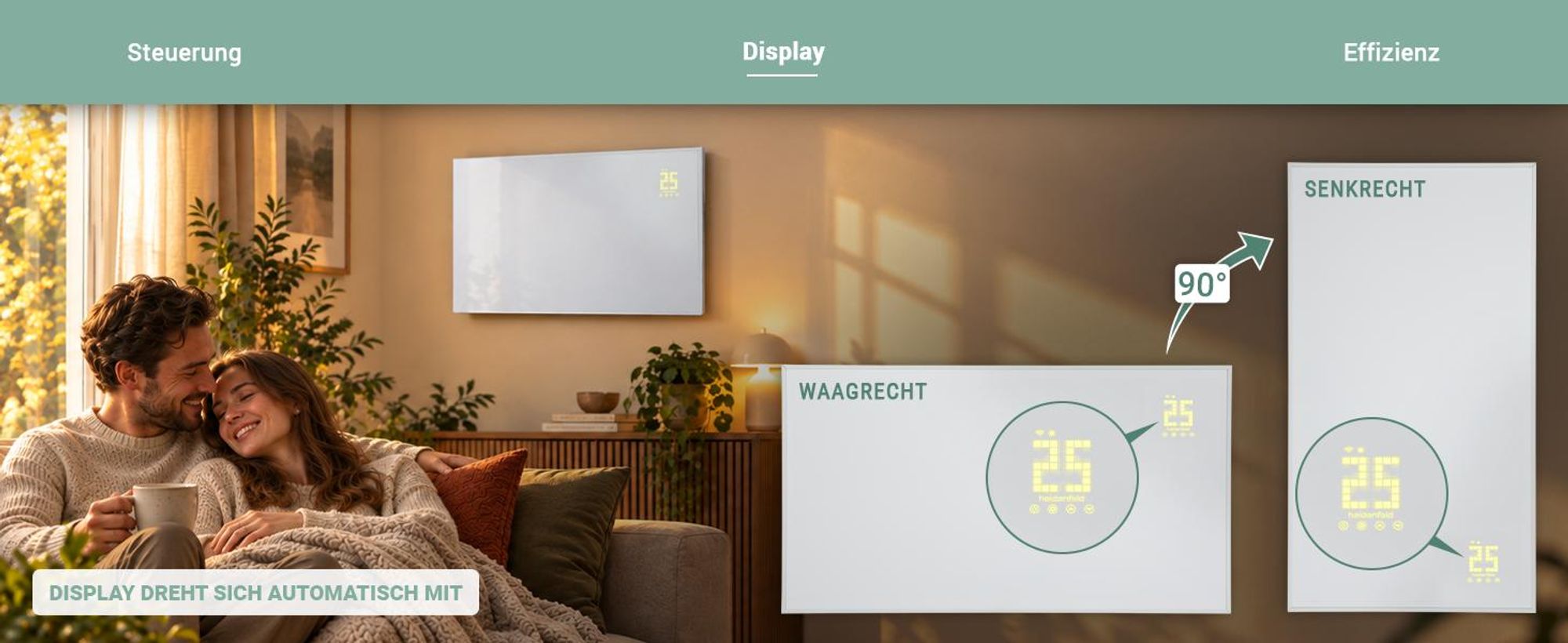 Heidenfeld Infrarotheizung HF-HP140 | Bis 15 m² - Heizkörper - Heizpaneel - Infrarot - App Steuerung - Touch Bedienfeld - Kindersicherung (500 Watt)
