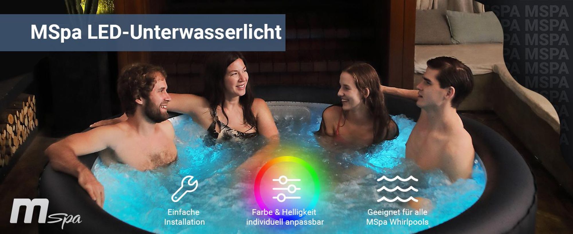 MSpa Unterwasserlicht | Unterwasserbeleuchtung - RGB LED Licht - mit Fernbedienung - 16 Farben - 4 Beleuchtungsmodi - Unterwasserleuchte - Wasserdicht