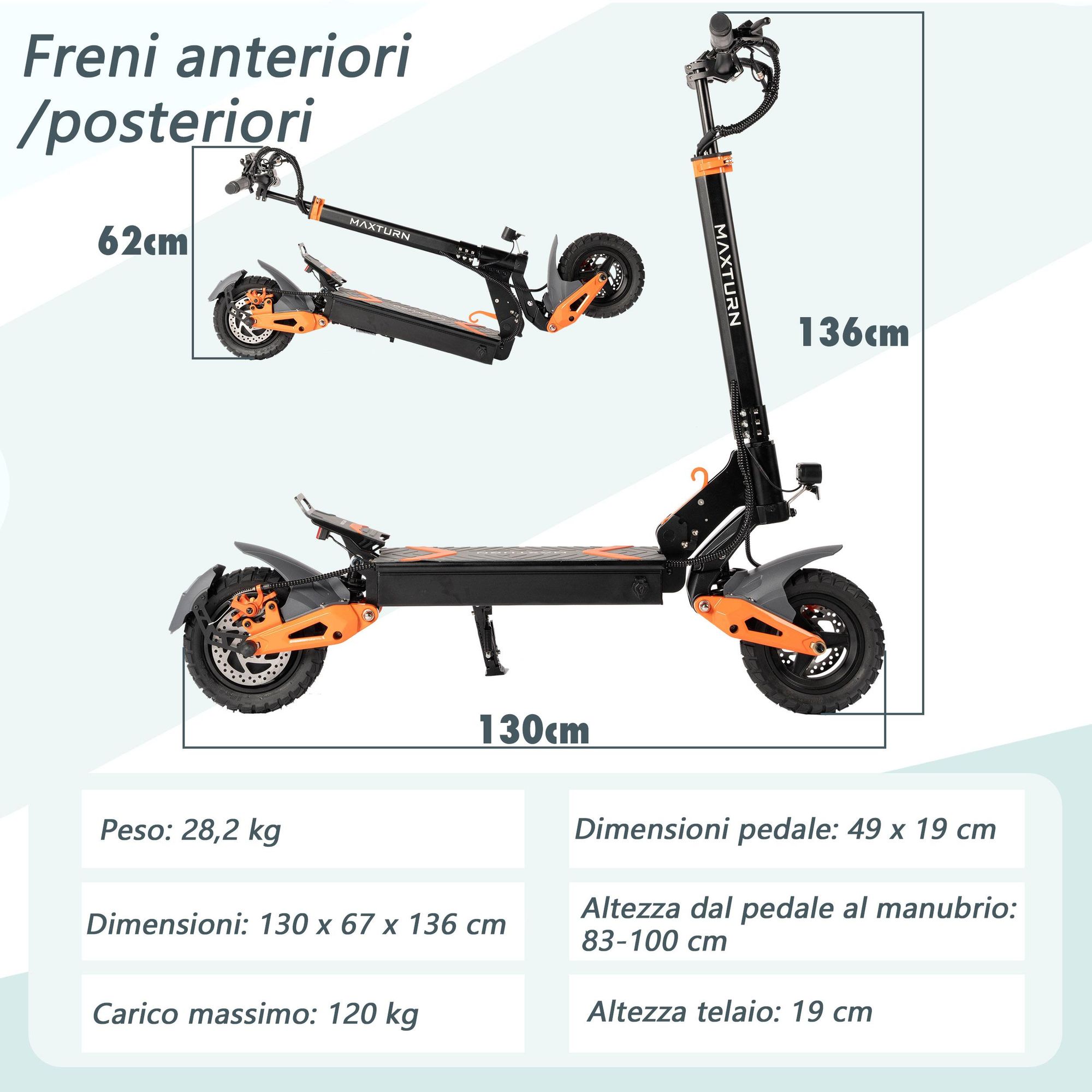 Monopattino Elettrico MAXTURN X1 - 48V15.6Ah 10'' Pneumatici Tubeless Scooter Elettrico Telaio Alluminio - Nero