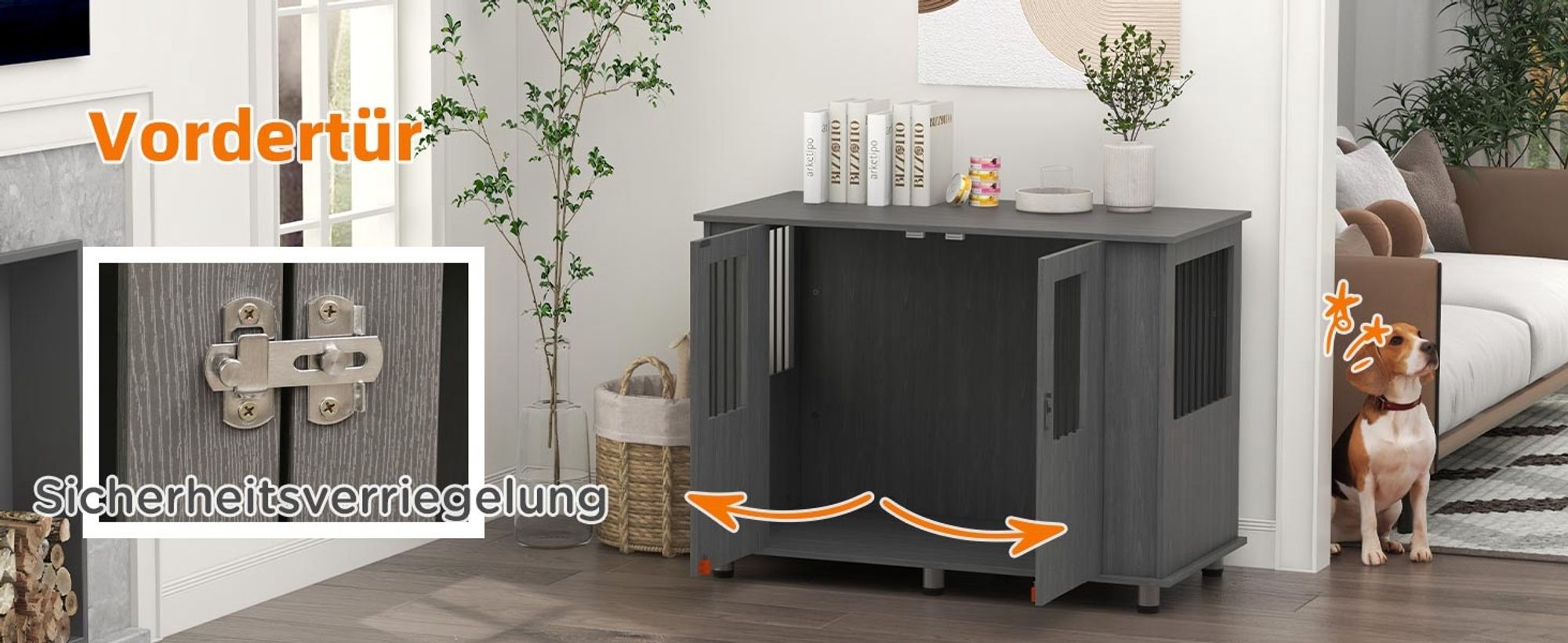 PawHut Hundekäfig Haustierkäfig Hundehütte mit Schloss, Magnettür, Fenster, Grau