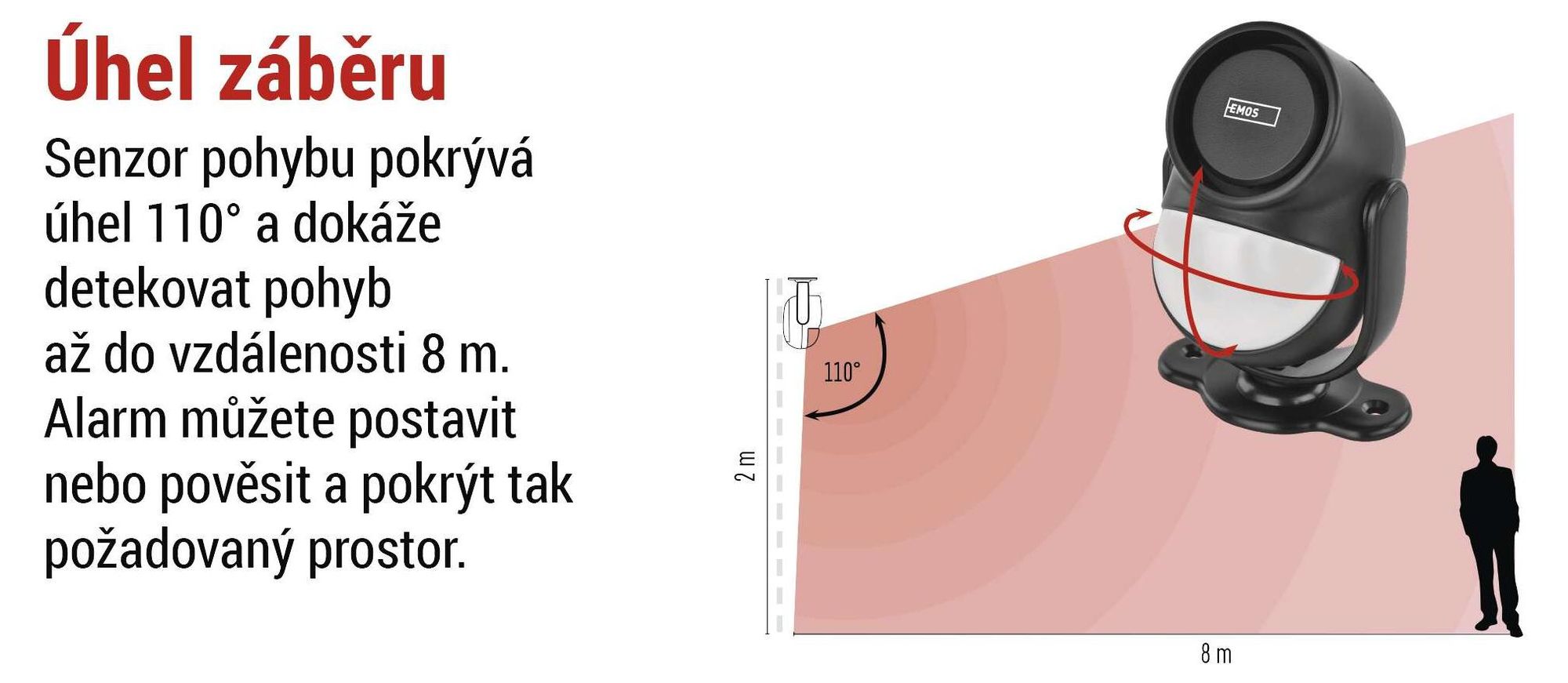 EMOS PIR pohybový alarm se sirénou 125 dB, duální provoz, 1x dálkové ovládání, alarm proti krádeži pro domácnost, obchod, černý, H8106