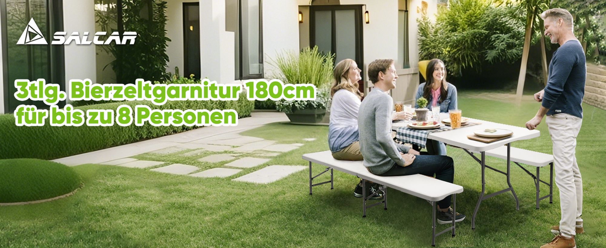 180cm Bierzeltgarnitur Klappbar Kunststoff Gartenmöbel Set Biertisch Set Weiß
