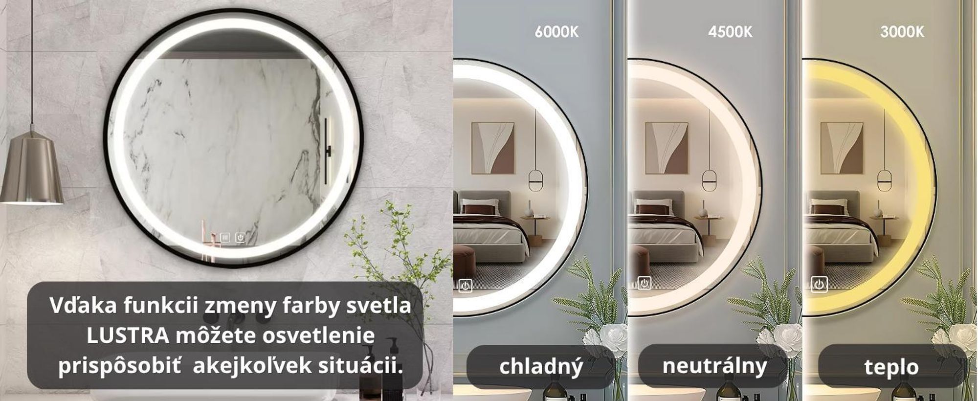 kúpeľňové zrkadlo okrúhle s rámom - stmievateľné - nástenné zrkadlo - 60 cm - bez zahmlievania stmievateľné 3 v 1