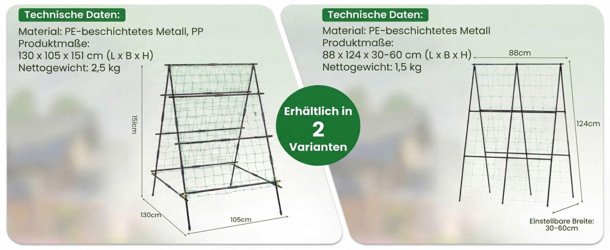 COSTWAY Gurke Rankhilfe Set, A-förmig, Pflanzenhalter mit Gartennetz & Pflanzenclips, Rankgitter Metall, Pflanzenstütze 130x105x151cm, Schwarz