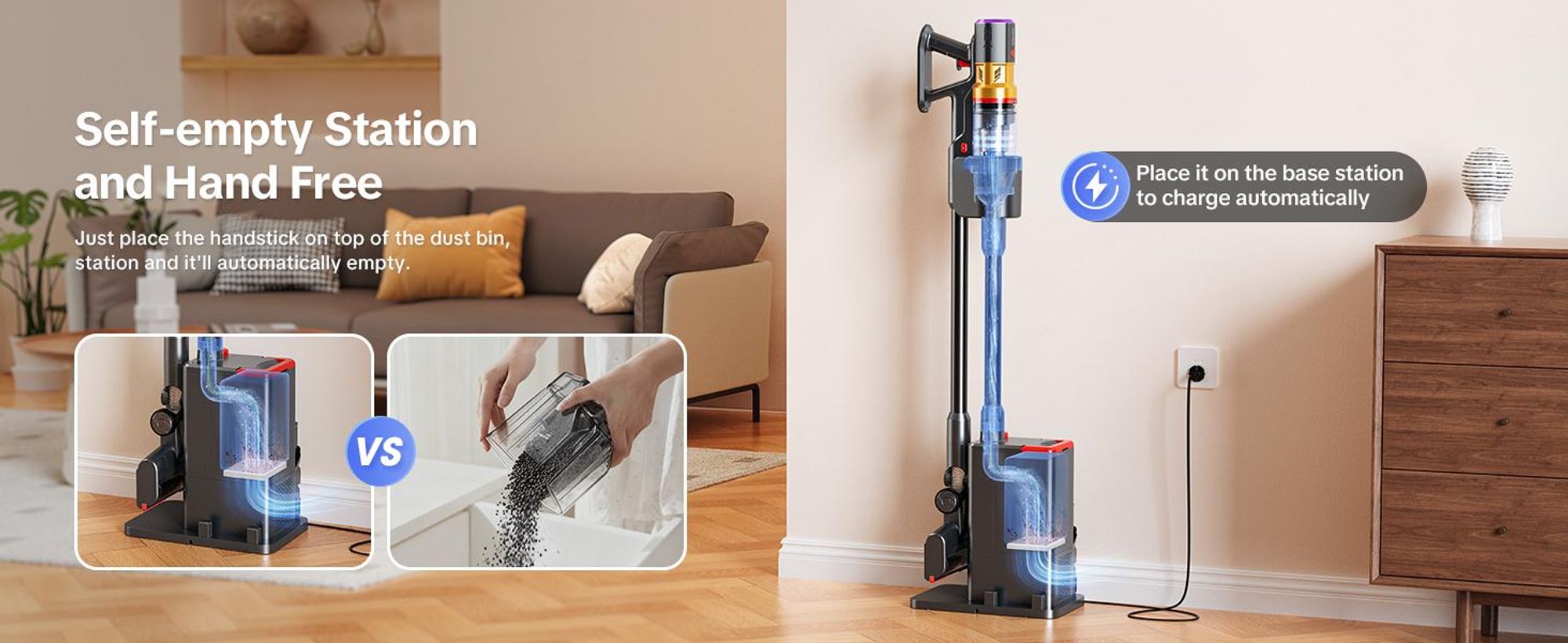 Lubluelu Akku-Staubsauger X1000, 46.000 Pa Saugkraft, Automatische Staubaufnahme, 60 Min Laufzeit, 6-fach Filtersystem mit Duftbox, Anti-Haar-Verwickl