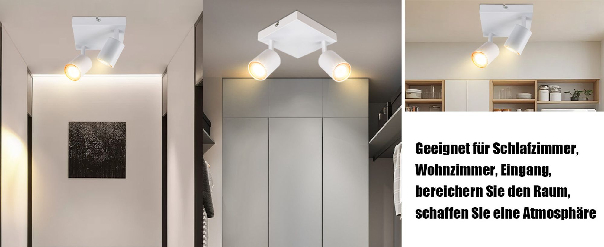 ZMH LED Deckenlampe Weiss Deckenleuchte 2 Flammig GU10 Deckenspots Flur aus Metall Modern Flurlampe330° schwenkbar eckig Spotleuchte Ohne Leuchtmittel