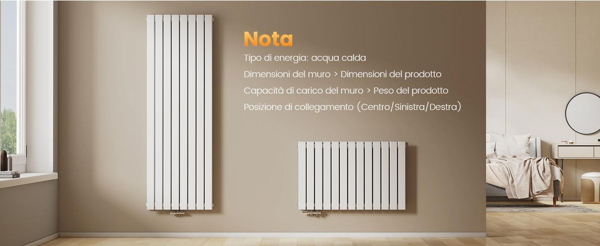Radiatore EMKE orizzontale, radiatore a pannello di design 630x850mm bianco a doppio strato con collegamento laterale piatto, 1136W senza elemento riscaldante