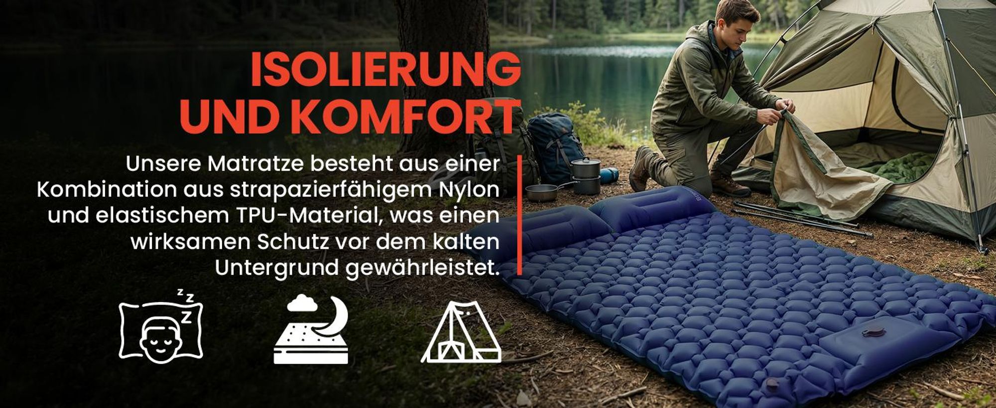 Isomatte Luftmatratze Doppel Selbstaufblare Zweiermatte für Wandern Strand