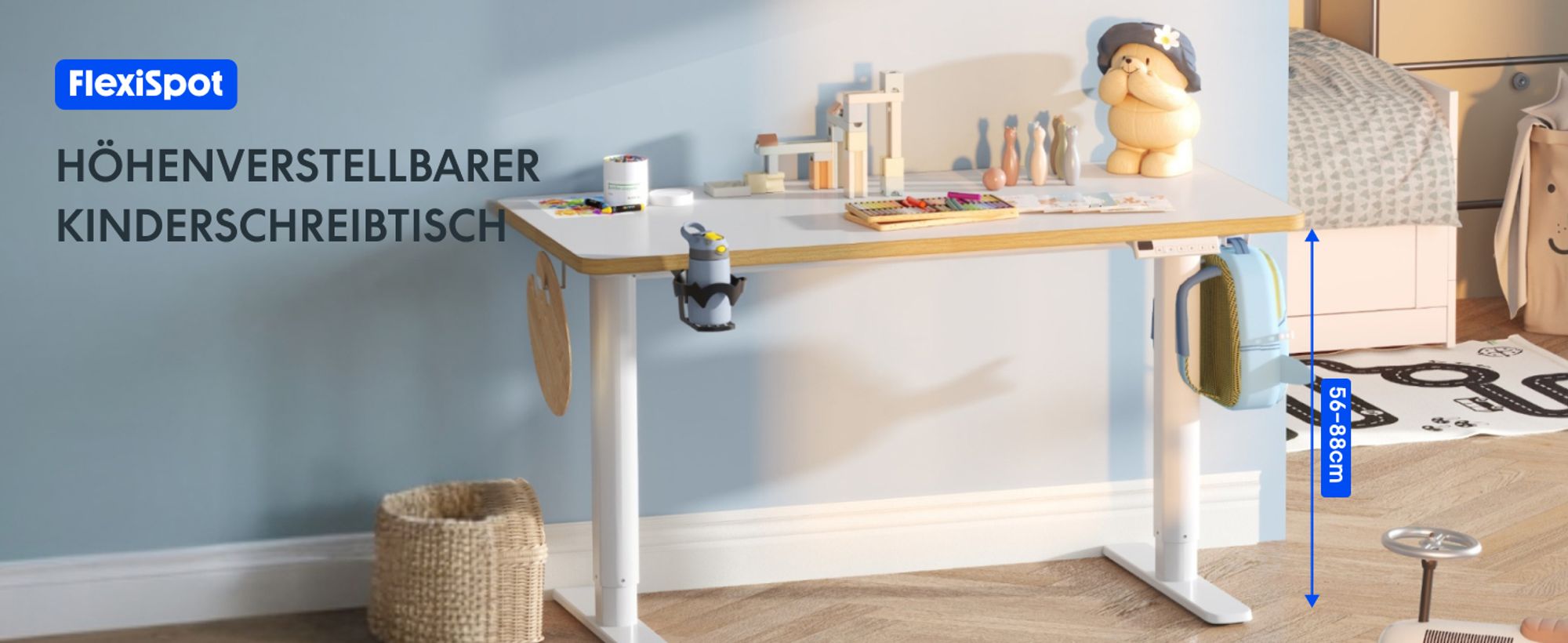FLEXISPOT Kinderschreibtisch, elektrisch höhenverstellbar Schreibtisch, für Kinder ab 6 Jahren, mit LED-Anzeige, 3 Speicherplätzen, Kindersicherung