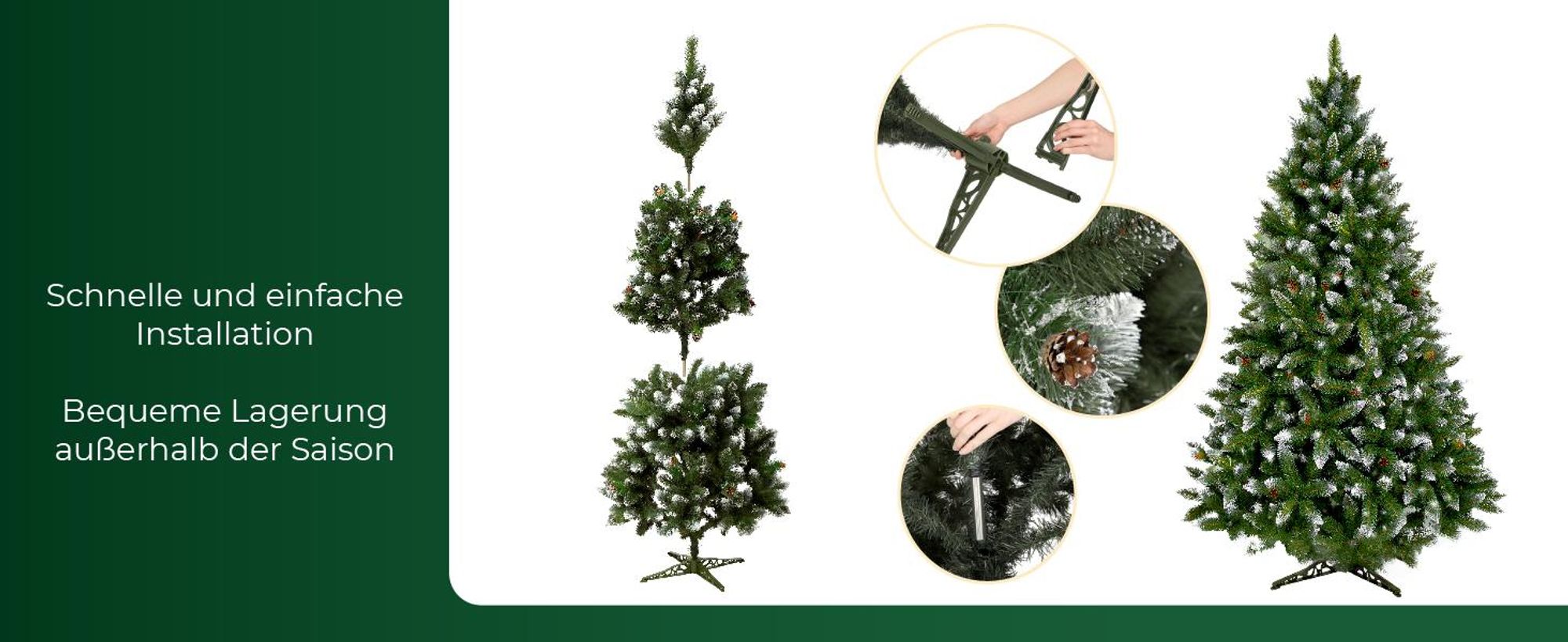 KADAX künstlicher Weihnachtsbaum mit Raureif und Zapfen 220 cm, grün Tannenbaum mit 521 Zweigen
