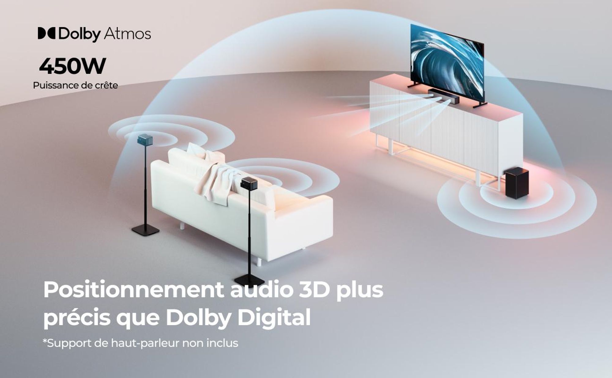 Barre de son ULTIMEA Poseidon M4T 5.1 avec Dolby Atmos, système de son surround 3D, barre de son pour appareils TV, avec caisson de basses, 2 enceintes arrière et Bluetooth 5.3