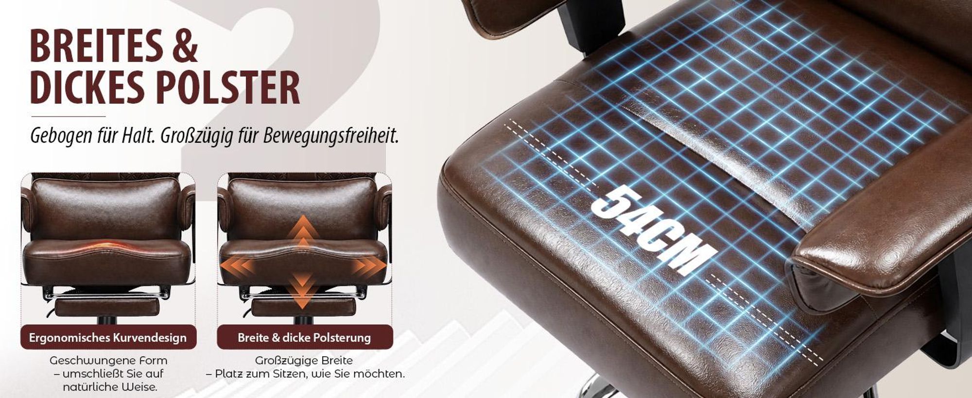 GTPLAYER Gaming Stuhl Ergonomischer Bürostuhl mit Verstellbarer Kopfstütze großer Lendenwirbelstütze, 54 cm breiter Sitz, 90°–150° neigbar 180KG