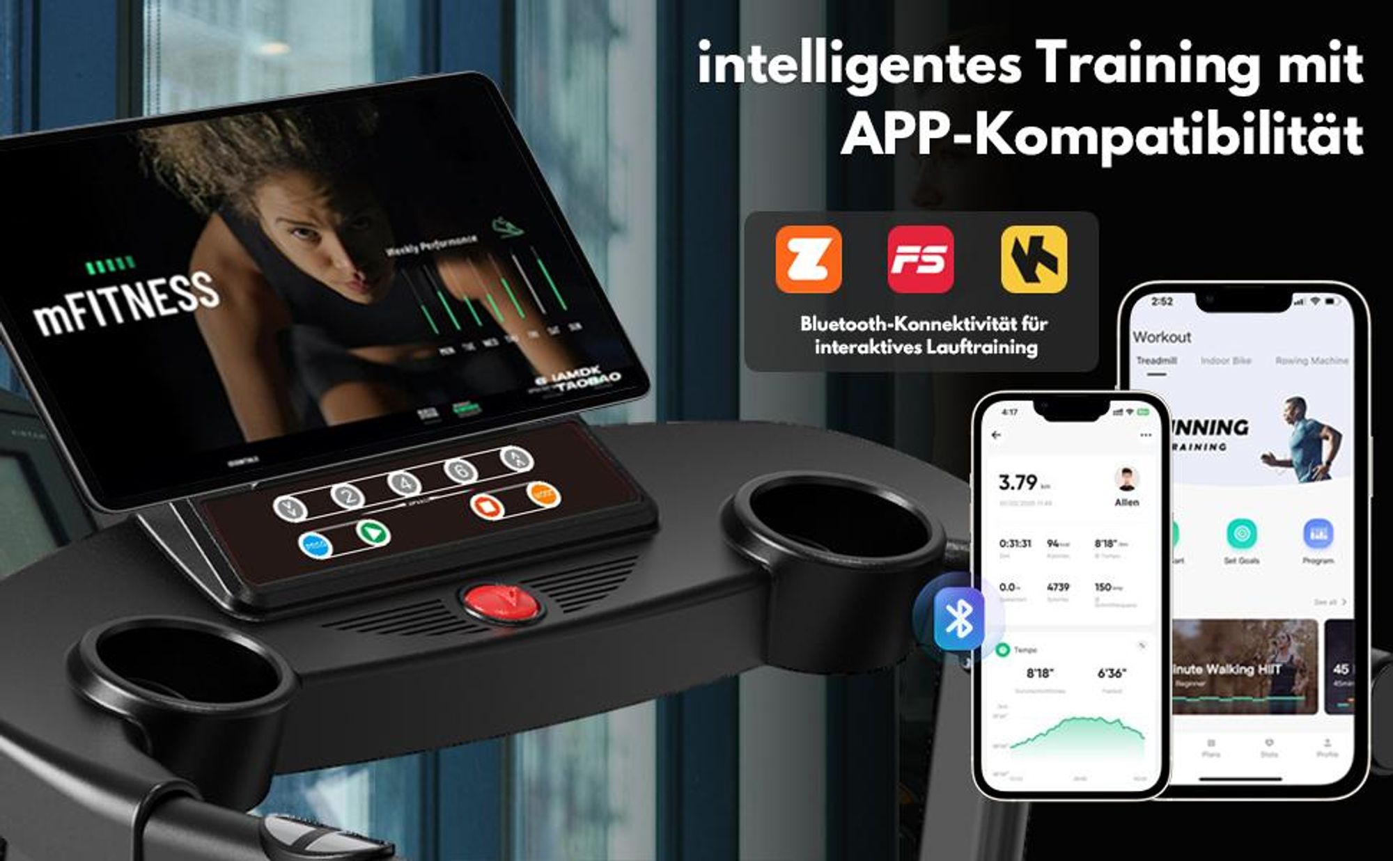 Laufband Display mit App Steuerung und Trainingsdaten Anzeige