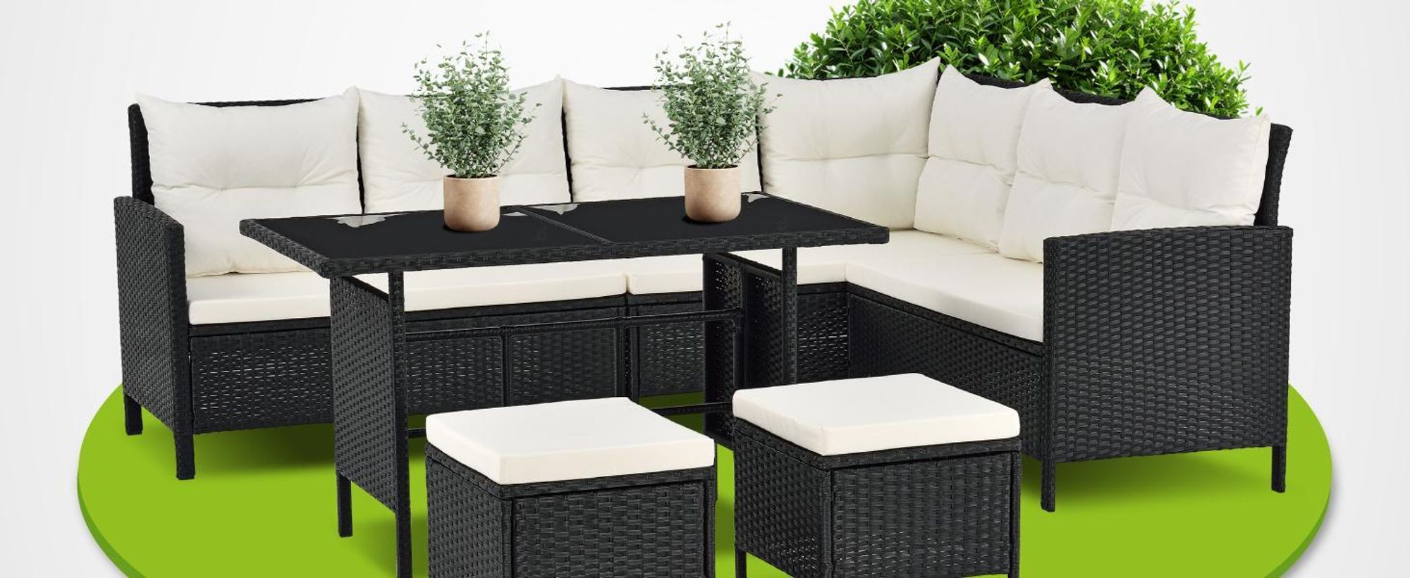 Juskys Polyrattan Lounge Manacor in Schwarz und Creme
