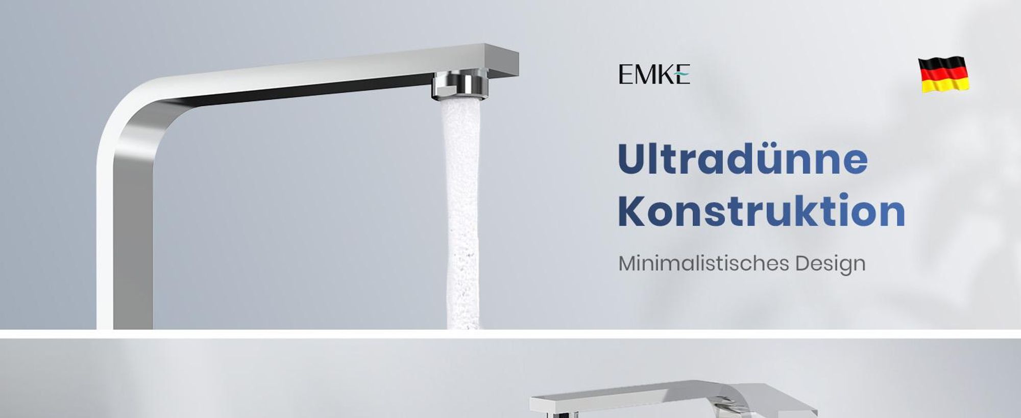 EMKE Küchenarmatur Spültischarmatur Einhebelmischer Spüle 360° schwenkbar Wasserhahn Küche mit flachem Auslauf, Messing Chrom