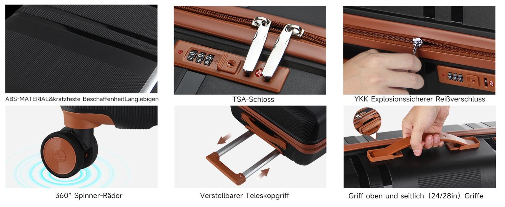 HOMELUX Hartschalen-Koffer Trolley Rollkoffer Reisekoffer Handgepäck 4 Rollen (M-L-XL-Set)  6939 Schwarz