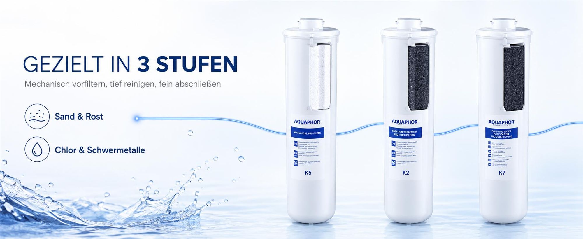 AQUAPHOR Crystal A TRIO Trinkwasserfiltersystem mit 1 Wege Wasserhahn, Keimsperre gegen Bakterien, aktives Chlor, Schwermetalle, Pharmazeutika, Medikamente und Mikroplastik