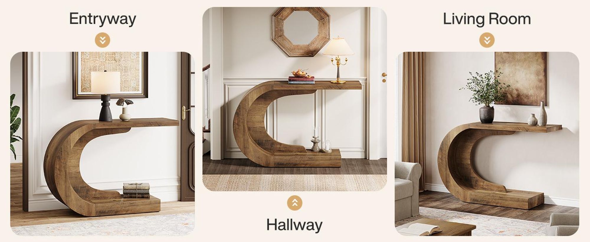 Dřevěná konzole ve stylu moderního poloviny století, hnědý vintage stolek do předsíně, vhodný do předsíně, chodby, vstupní haly a obývacího pokoje, rozměry 110 cm