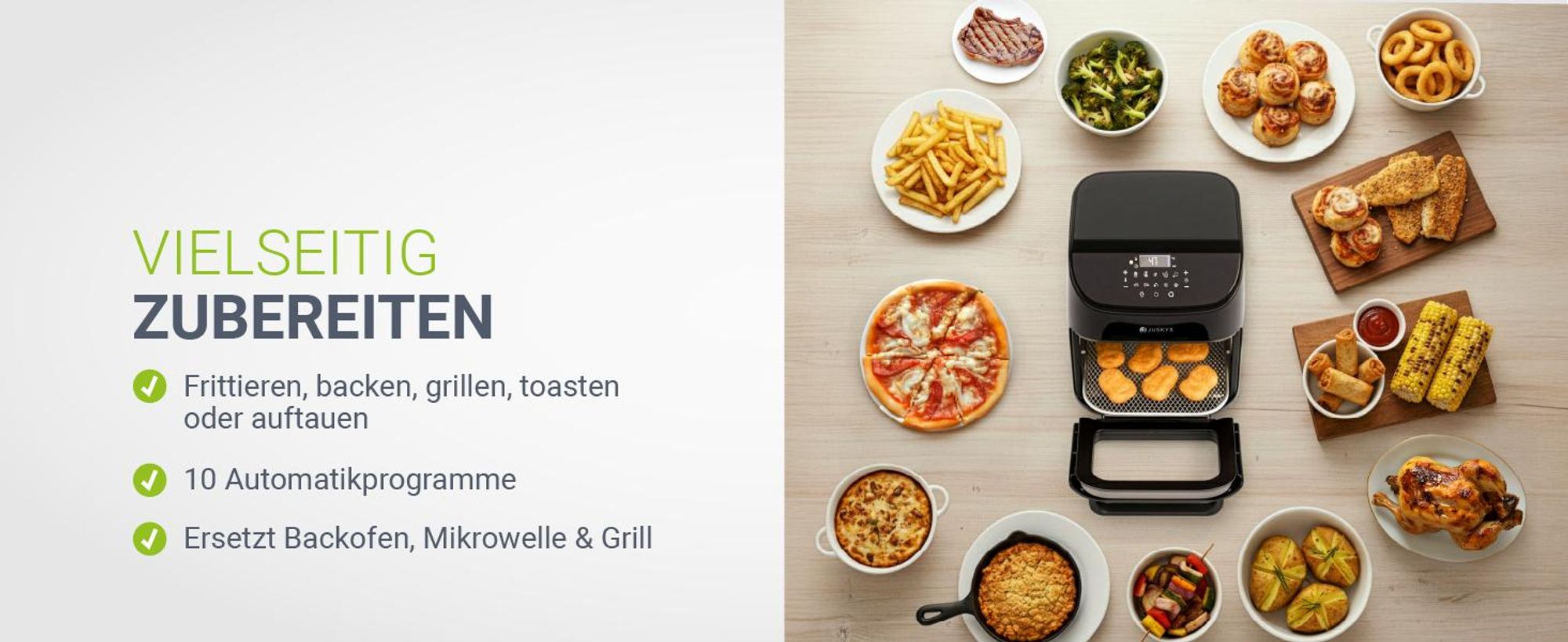 Juskys Heißluftfritteuse 12L – Airfryer mit 10 Programmen, max. 200 °C & Zubehör - Schwarz