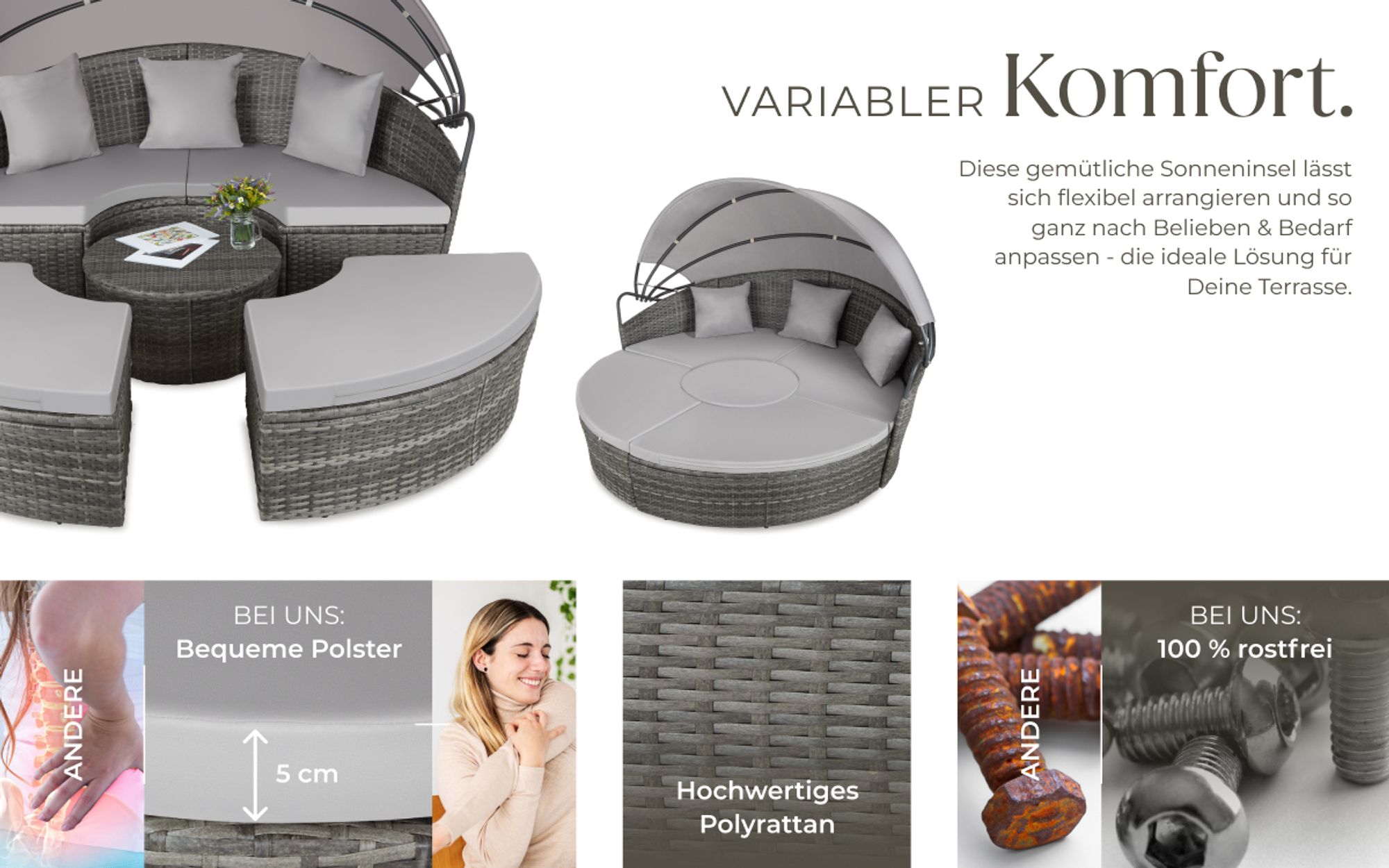 tectake® Rattan Sonneninsel Santorin widerstandsfähig UV-beständig