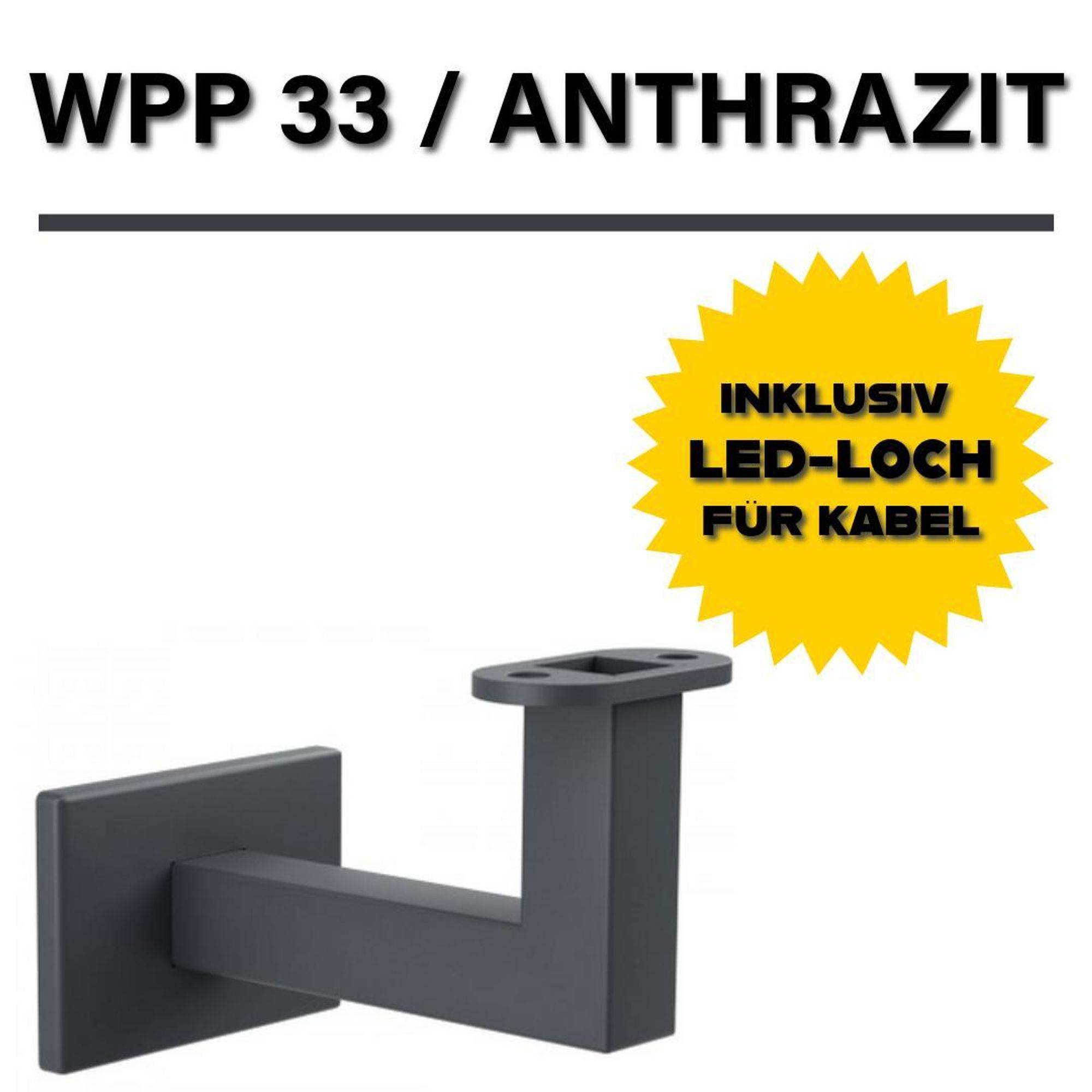 Sellon24 Handlaufhalter Halter mit Loch für LED Holzhandlauf 50x40 Geländer eckig LED-Loch pulverbeschichtet - RAL 7016 ANTHRAZIT