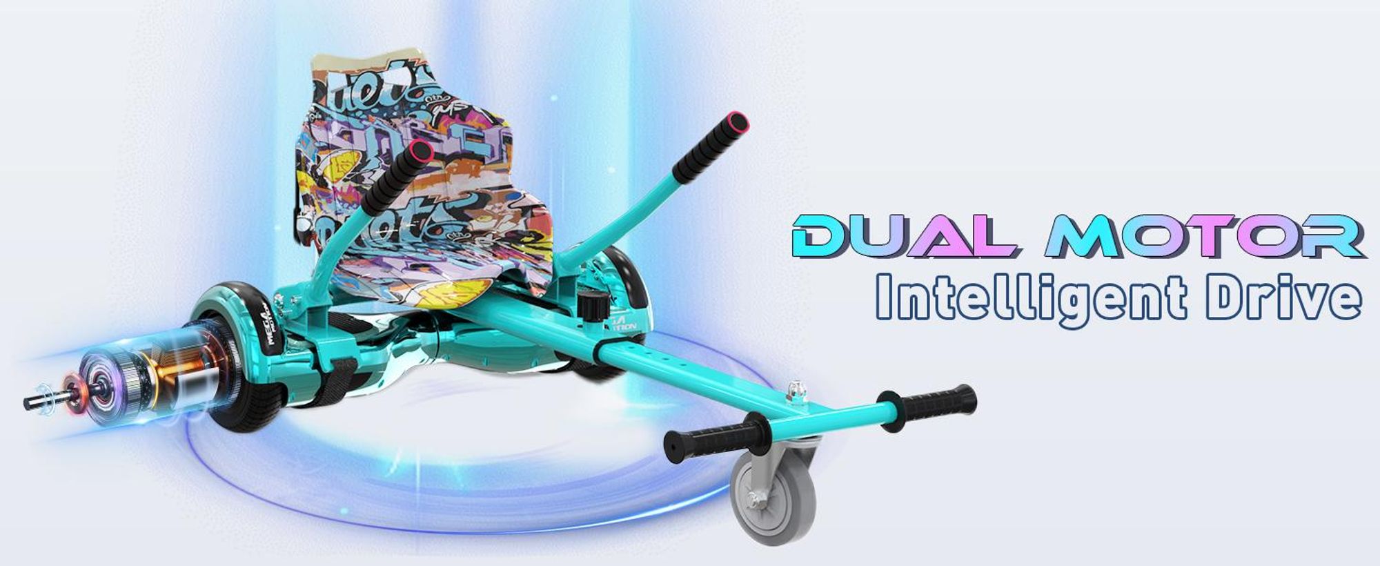 MEGA MOTION 6.5 Hoverboard mit sitz hoverkart GO-Kart für Kinder mit LED Leuchten & Bluetooth Musik Skateboard