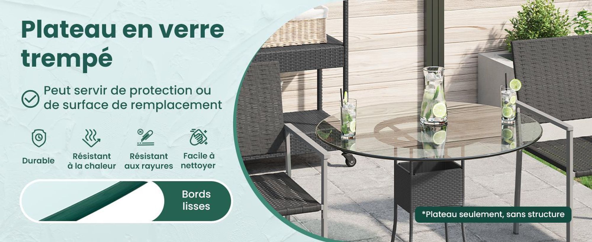 vidaXL Plateau de table en verre trempé rond 800 mm