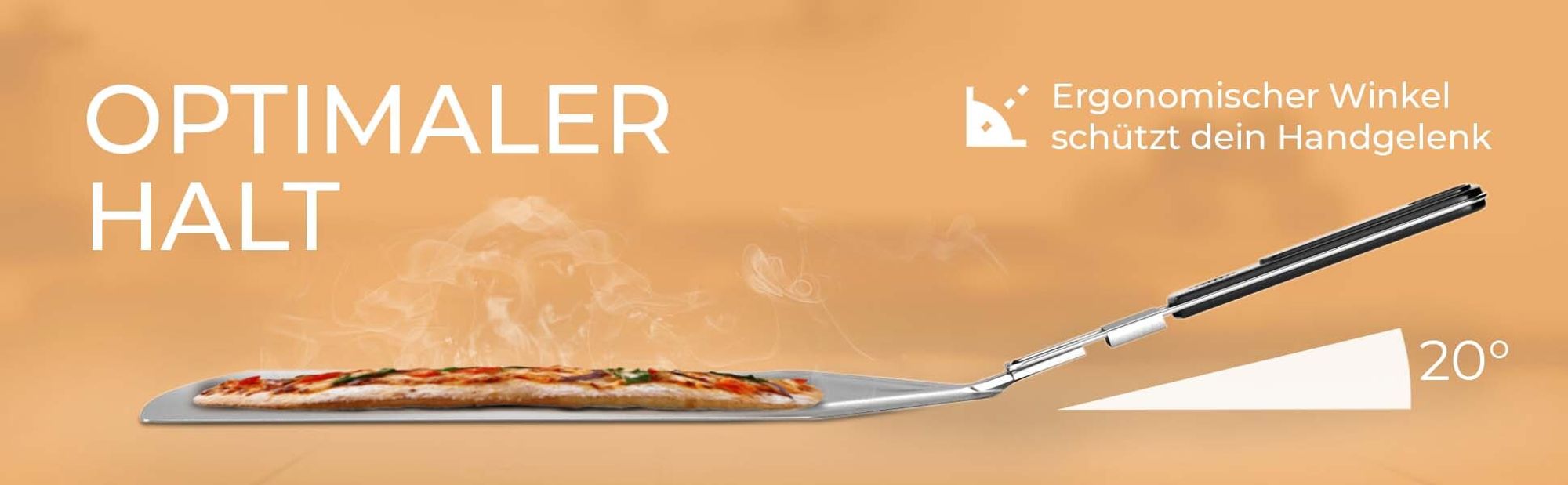 Pizzaschieber Edelstahl - Extra große Schaufel (33 x 38 cm) - Premium Pizzaschaufel mit extrem stabiler Form und praktisch faltbarem Griff - Pizzahebe