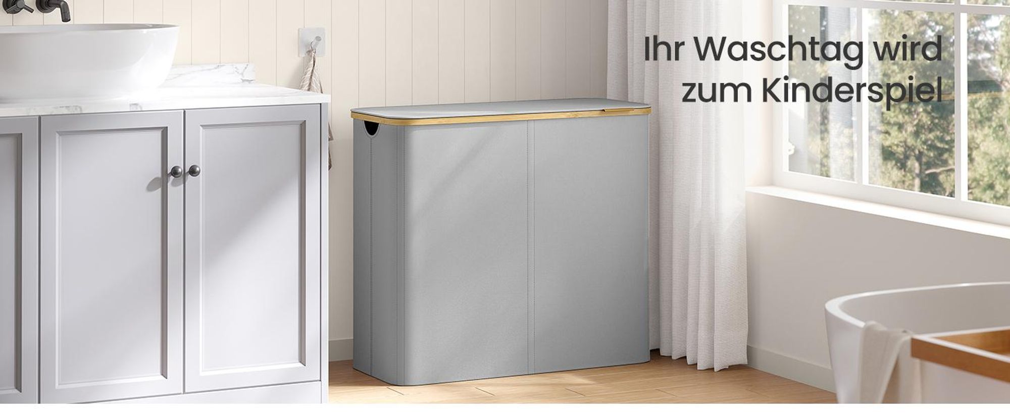 SONGMICS Wäschekorb mit Deckel, Wäschesammler mit 4 Fächern, 200 L, herausnehmbarer Wäschesack