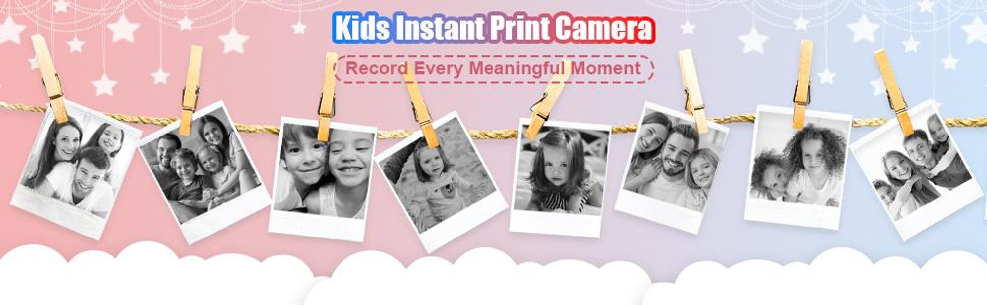 Kinderkamera, Sofortbildkamera, DigitalKamera, 1080P 2,4 Zoll Bildschirm, mit 3 Rollen Druckpapier&32GB Karte, Geschenk für Kinder
