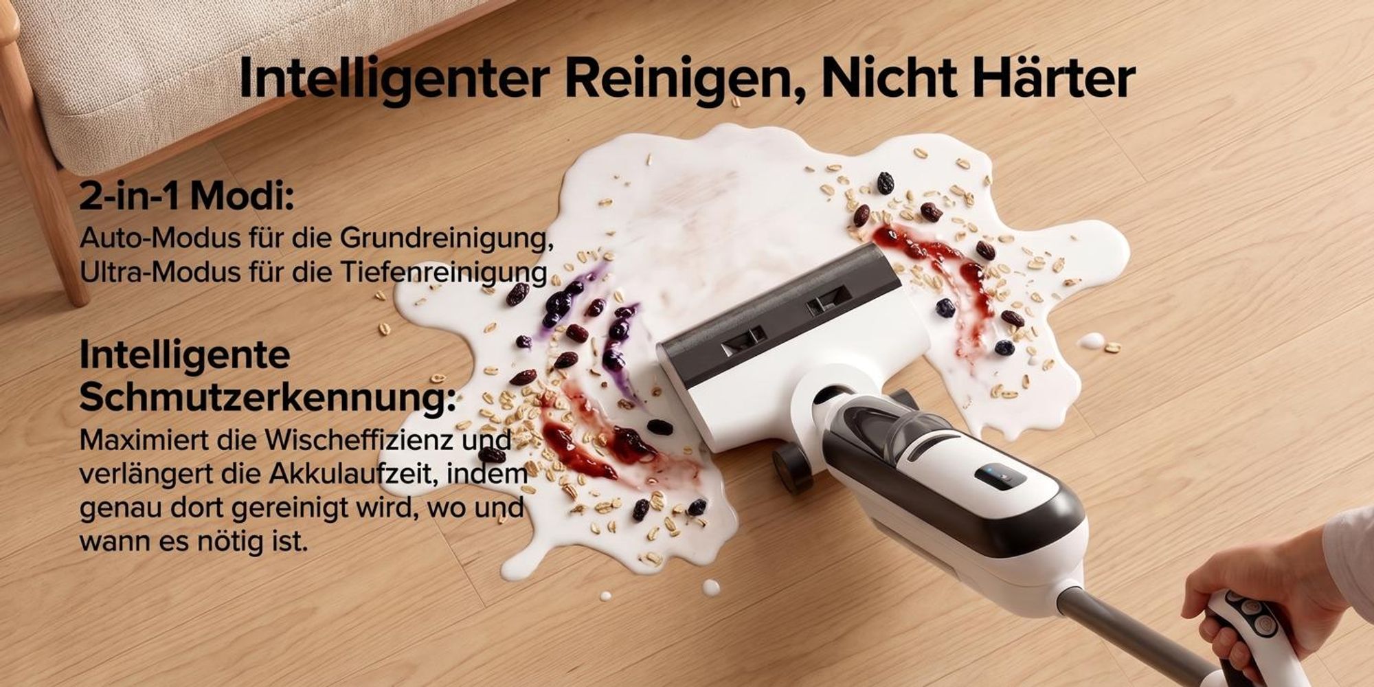Lubluelu T6 Akku Nass-Trockensauger 16kPa, 1L Doppel-Wassertank, 33Min, Kantenreinigungsbürste, Automatische Selbstreinigung, Hartboden & Tierhaare