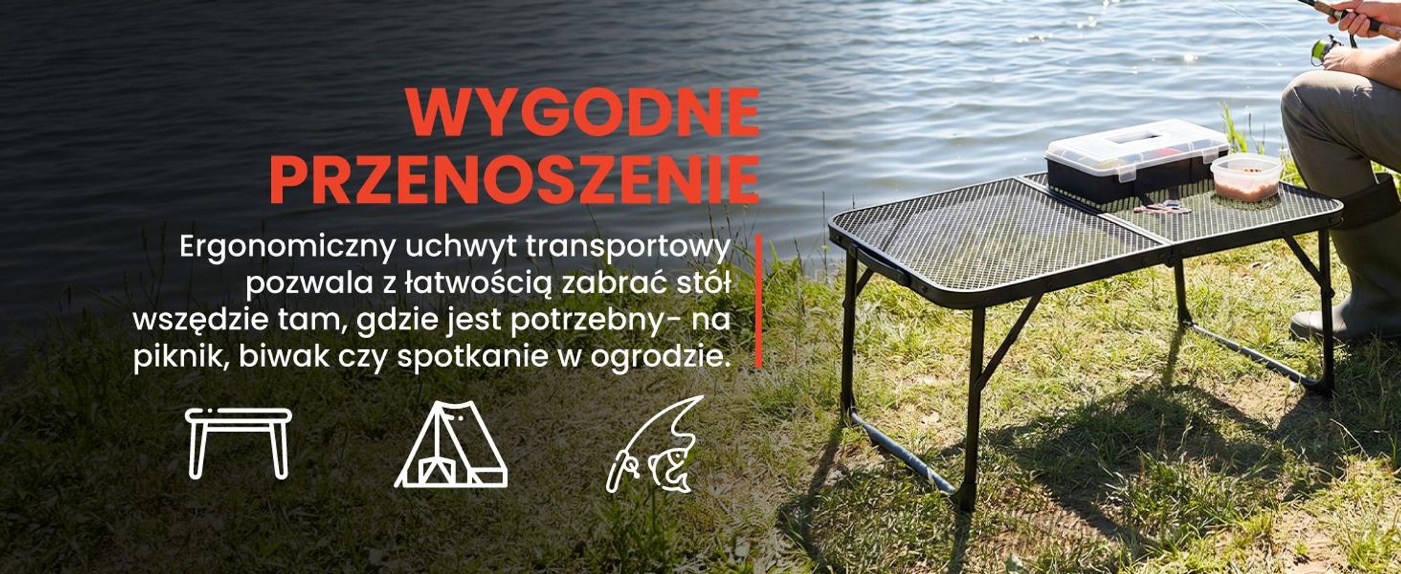 Elegancki aluminiowy stolik turystyczny ogrodowy z walizką w kolorze czarnym
