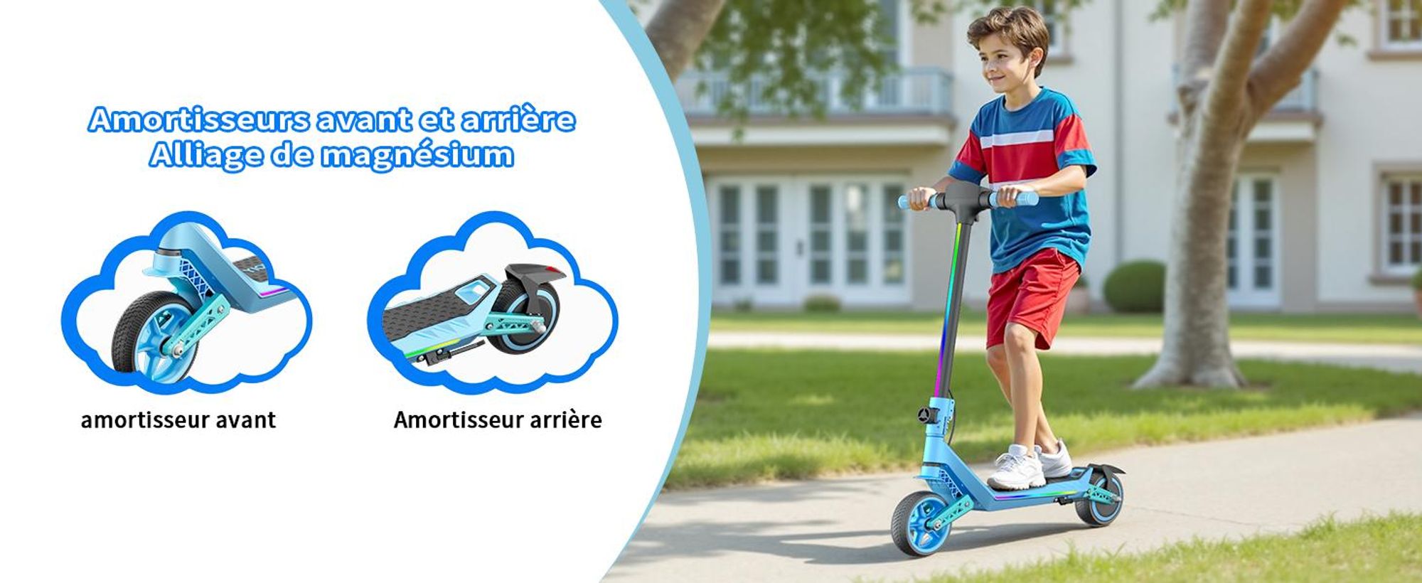 Elektroroller Für Kinder, Faltbarer E-scooter 16km/h, City Kinderroller Für Kinder 6-12 Jahren,10 km Reichweite, 130W, U8 Elektroscooter Blau